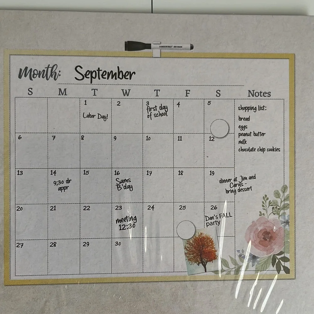 Magnetic Dry Erase Calendar Board - Gold Frame